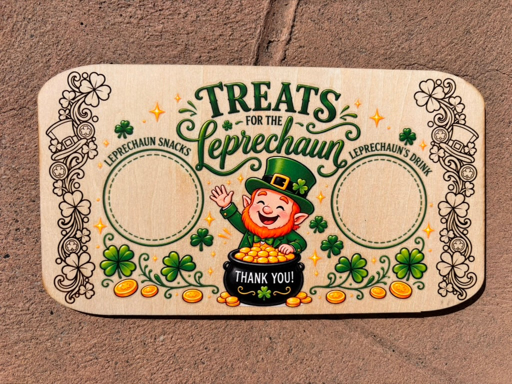 Mythical Friends Treat Board Set – Easter Bunny, Tooth Fairy, Santa & Leprechaun – Laser Engraved Basswood Snack Tray for Kids – Holiday Morning Tradition Gift