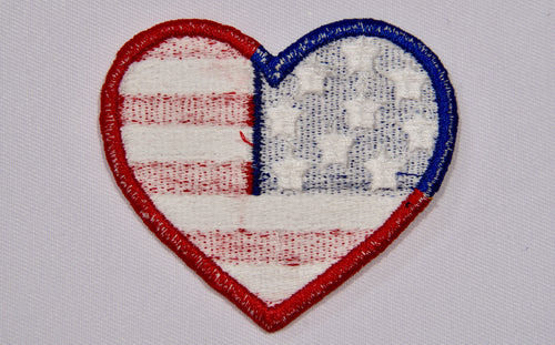 Back: Heart Shaped Embroidered Patch with an American flag motif 