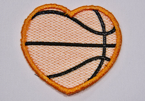 Basketball Heart Embroidered Patch – Orange & Black Sport Heart Design | Sew On or Iron On