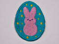 Easter Bunny Embroidered Patch – Teal Egg with Pink Bunny & Gold Dots | Sew On or Iron On