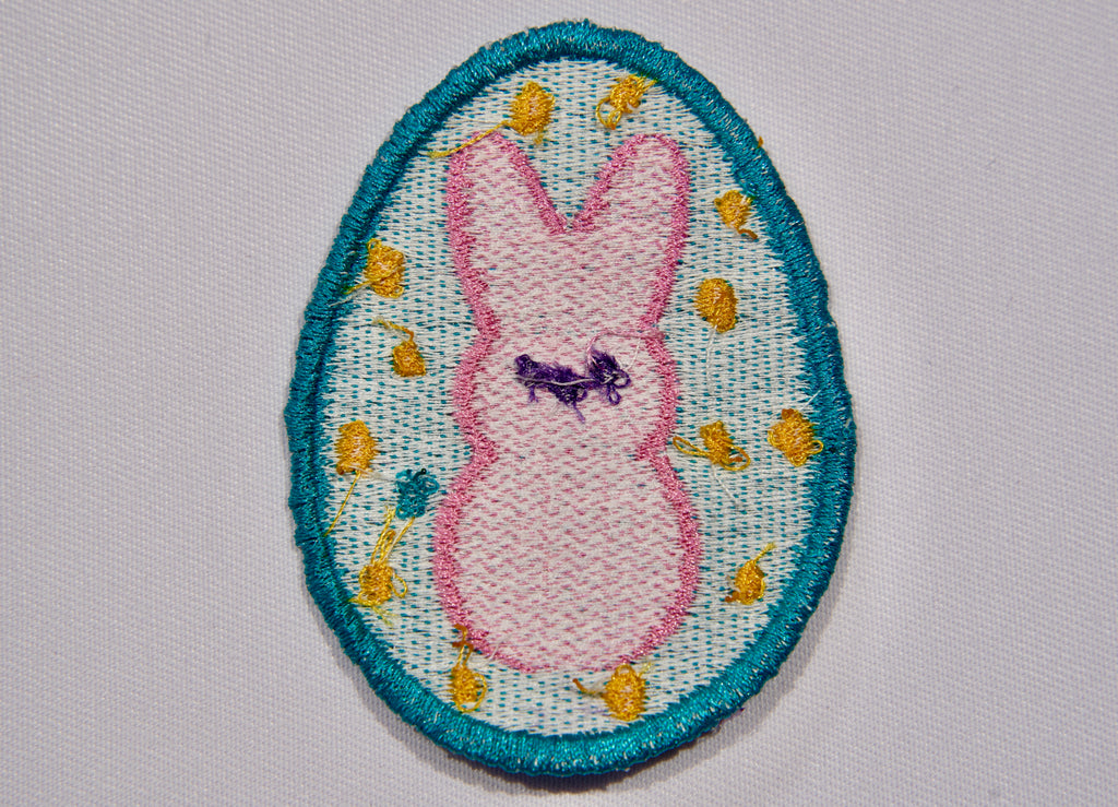Easter Bunny Embroidered Patch – Teal Egg with Pink Bunny & Gold Dots | Sew On or Iron On