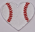 Baseball Heart Embroidered Patch – Red Stitch Lacing on White | Sew On or Iron On