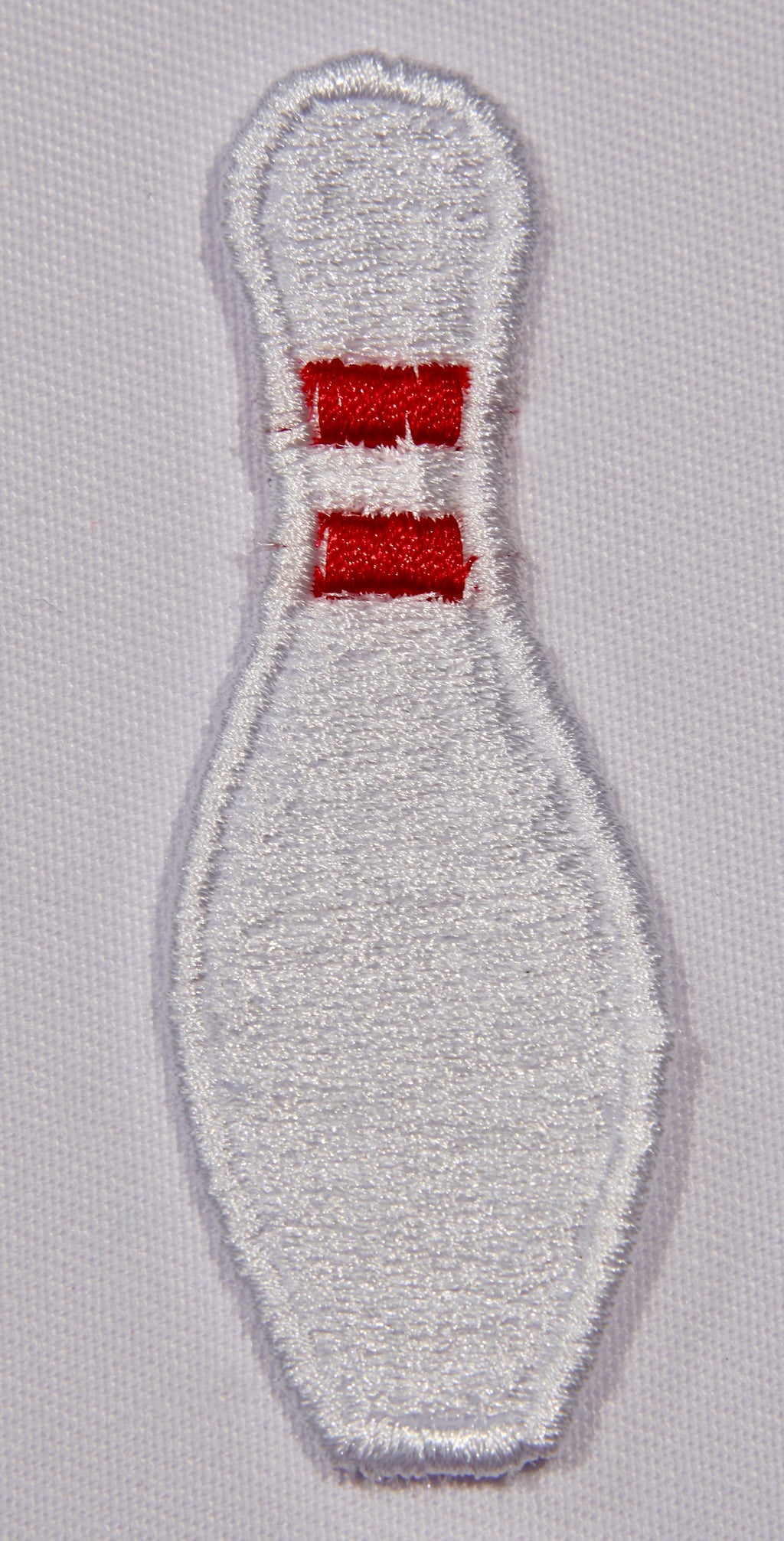 Bowling Pin Embroidered Patch – Classic White & Red stripe Detail | Sew On or Iron On