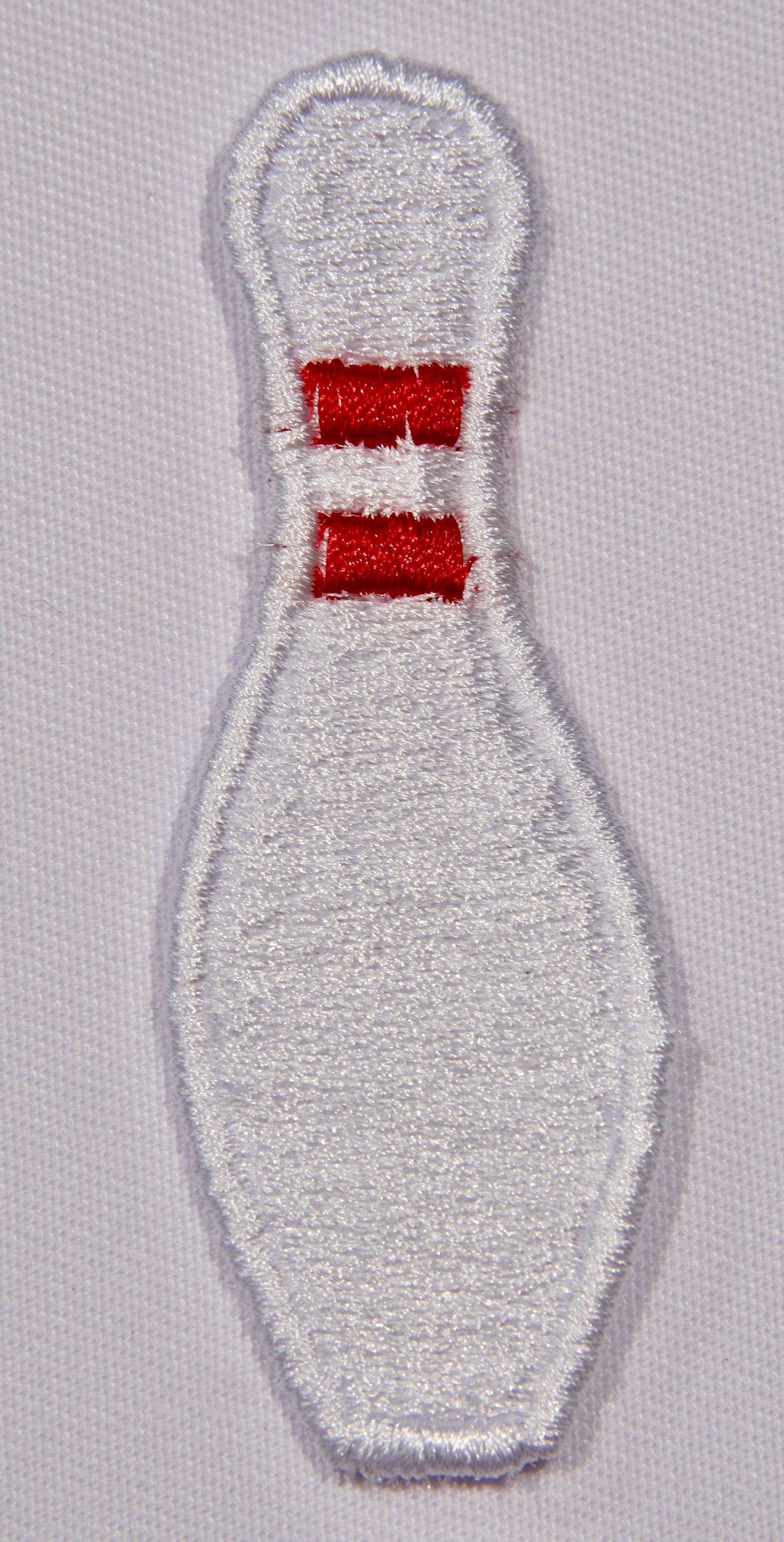 Bowling Pin Embroidered Patch – Classic White & Red stripe Detail | Sew On or Iron On