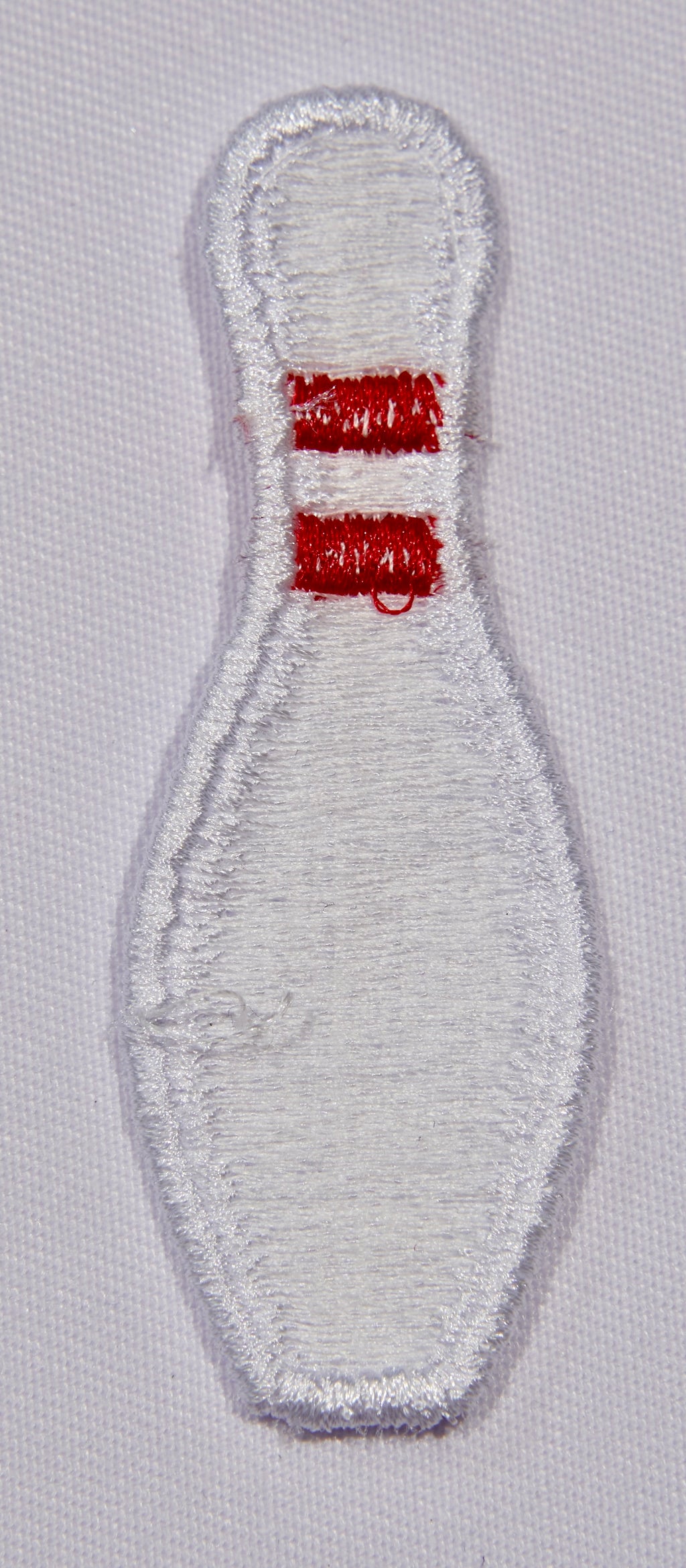 Bowling Pin Embroidered Patch – Classic White & Red stripe Detail | Sew On or Iron On