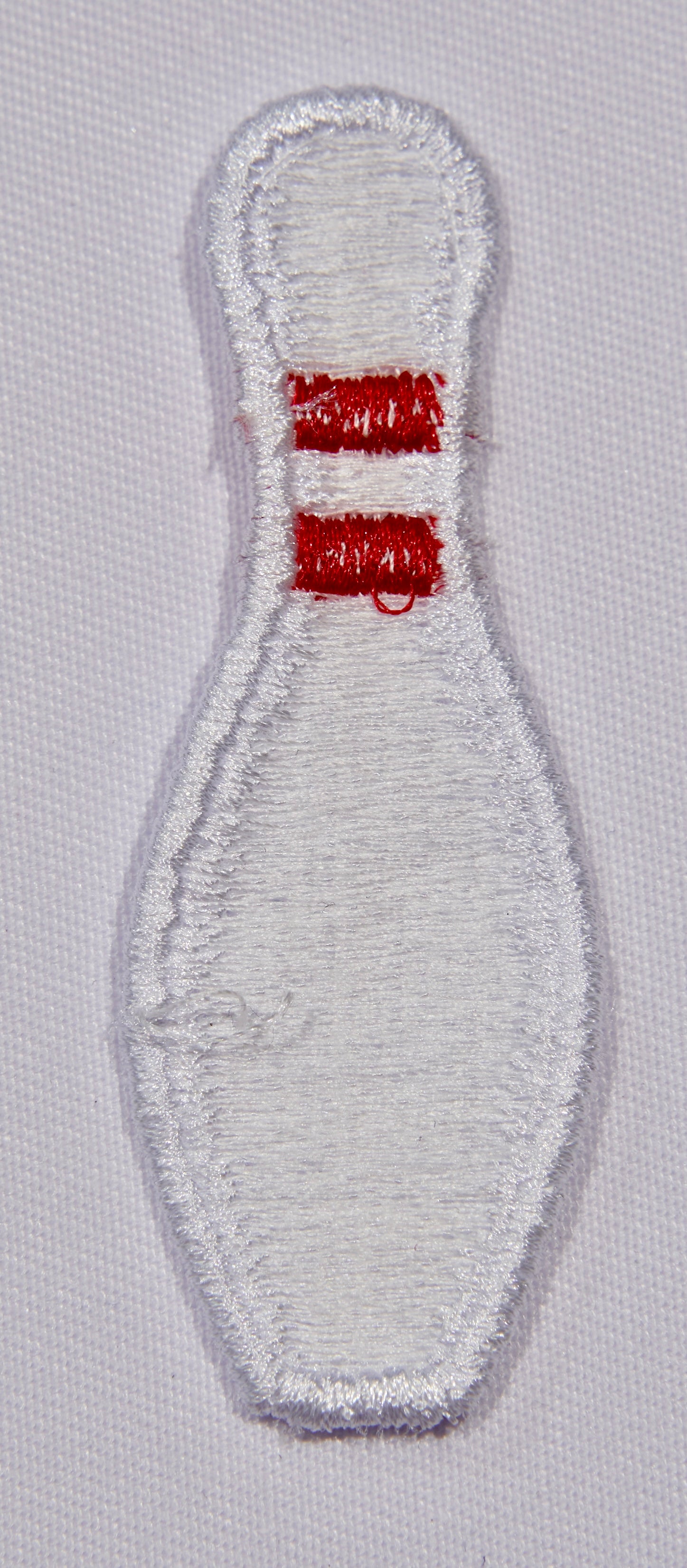 Bowling Pin Embroidered Patch – Classic White & Red stripe Detail | Sew On or Iron On