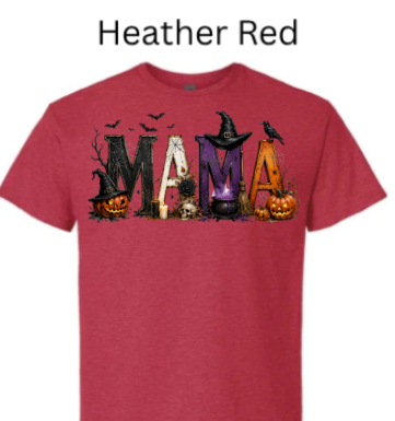 "MAMA" Halloween T-Shirt | Spooky Mom Shirt | Pumpkins Witches Skulls Design | DTF Printed