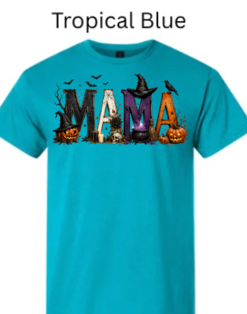 "MAMA" Halloween T-Shirt | Spooky Mom Shirt | Pumpkins Witches Skulls Design | DTF Printed