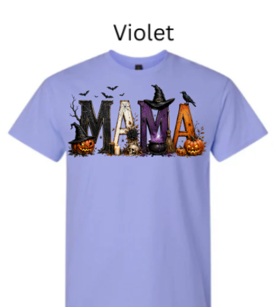 "MAMA" Halloween T-Shirt | Spooky Mom Shirt | Pumpkins Witches Skulls Design | DTF Printed