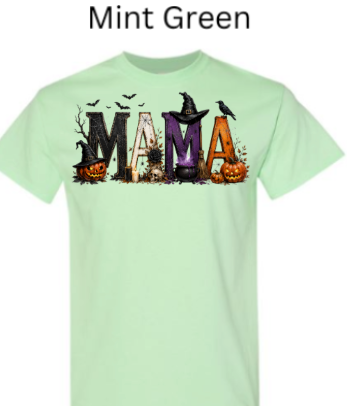 "MAMA" Halloween T-Shirt | Spooky Mom Shirt | Pumpkins Witches Skulls Design | DTF Printed