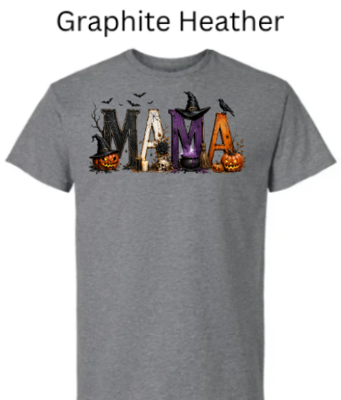 "MAMA" Halloween T-Shirt | Spooky Mom Shirt | Pumpkins Witches Skulls Design | DTF Printed