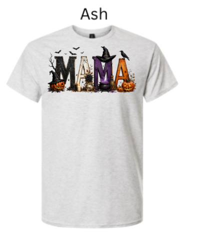 "MAMA" Halloween T-Shirt | Spooky Mom Shirt | Pumpkins Witches Skulls Design | DTF Printed