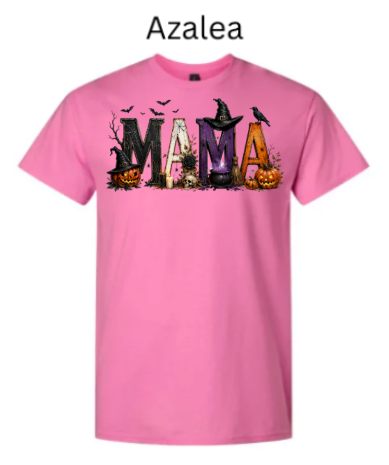 "MAMA" Halloween T-Shirt | Spooky Mom Shirt | Pumpkins Witches Skulls Design | DTF Printed