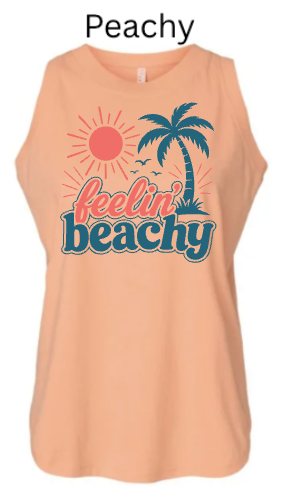 Feelin' Beachy Tank Top | Retro Palm Tree Sun Design | Women's Summer Beach Shirt | Vacation Vibes