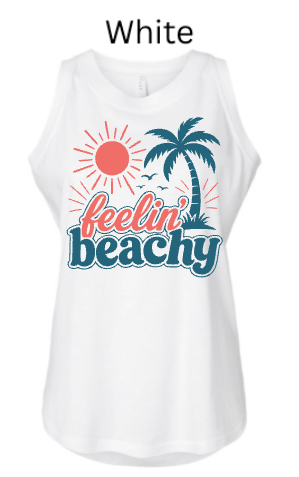 Feelin' Beachy Tank Top | Retro Palm Tree Sun Design | Women's Summer Beach Shirt | Vacation Vibes