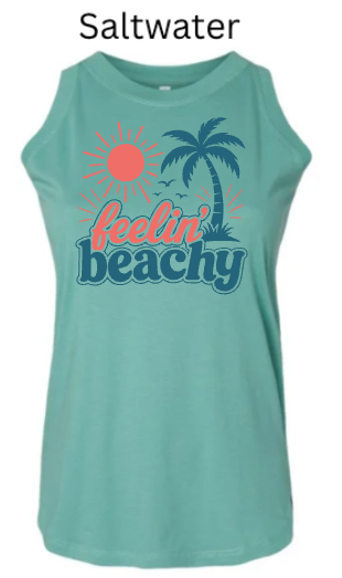 Feelin' Beachy Tank Top | Retro Palm Tree Sun Design | Women's Summer Beach Shirt | Vacation Vibes