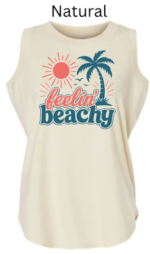 Feelin' Beachy Tank Top | Retro Palm Tree Sun Design | Women's Summer Beach Shirt | Vacation Vibes
