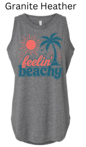 Feelin' Beachy Tank Top | Retro Palm Tree Sun Design | Women's Summer Beach Shirt | Vacation Vibes