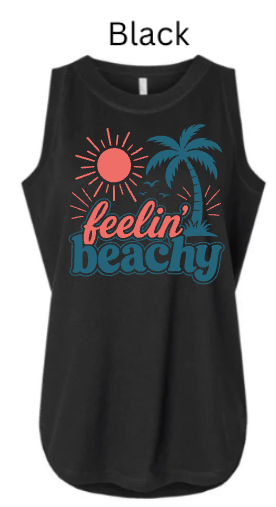 Feelin' Beachy Tank Top | Retro Palm Tree Sun Design | Women's Summer Beach Shirt | Vacation Vibes