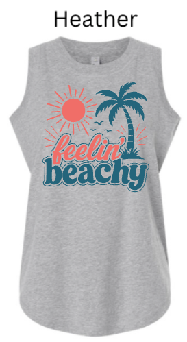 Feelin' Beachy Tank Top | Retro Palm Tree Sun Design | Women's Summer Beach Shirt | Vacation Vibes