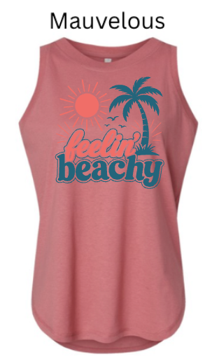Feelin' Beachy Tank Top | Retro Palm Tree Sun Design | Women's Summer Beach Shirt | Vacation Vibes