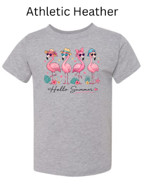 Hello Summer Flamingo Bodysuit | Baby Onesie | Flamingo Sunglasses Hat Design | Infant Summer Shirt | Sizes NB–24M & kids 2T-5T