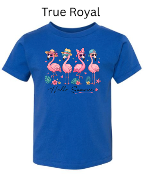 Hello Summer Flamingo Bodysuit | Baby Onesie | Flamingo Sunglasses Hat Design | Infant Summer Shirt | Sizes NB–24M & kids 2T-5T