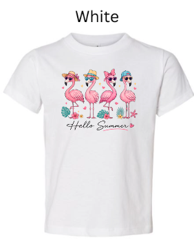 Hello Summer Flamingo Bodysuit | Baby Onesie | Flamingo Sunglasses Hat Design | Infant Summer Shirt | Sizes NB–24M & kids 2T-5T