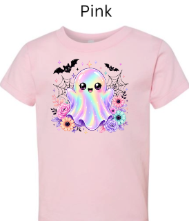 Cute Kawaii Ghost Baby Onesie | Rainbow Halloween Bodysuit with Flowers & Bats | Infant Toddler Shirt | Spooky Autumn Graphic Tee