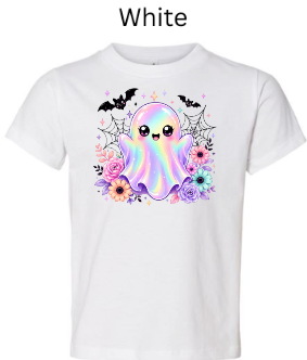 Cute Kawaii Ghost Baby Onesie | Rainbow Halloween Bodysuit with Flowers & Bats | Infant Toddler Shirt | Spooky Autumn Graphic Tee
