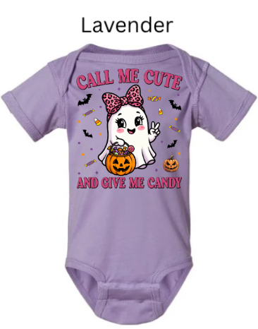 Lavender baby onesie Call Me Cute Halloween ghost pink bow jack-o-lantern candy bats candy corn infant bodysuit autumn outfit