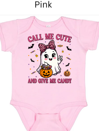 Pink baby onesie Call Me Cute Give Me Candy ghost Halloween with bow candy pail bats pumpkin infant fall bodysuit cute outfit