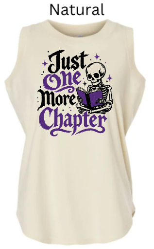 "Just One More Chapter" Skeleton Reading Book Tee | LAT Women's Jersey Tank | Book Lover Gift | Reader Humor |