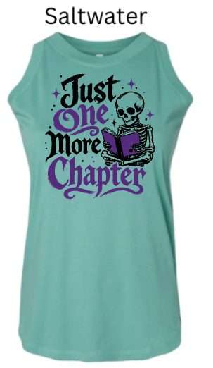 "Just One More Chapter" Skeleton Reading Book Tee | LAT Women's Jersey Tank | Book Lover Gift | Reader Humor |