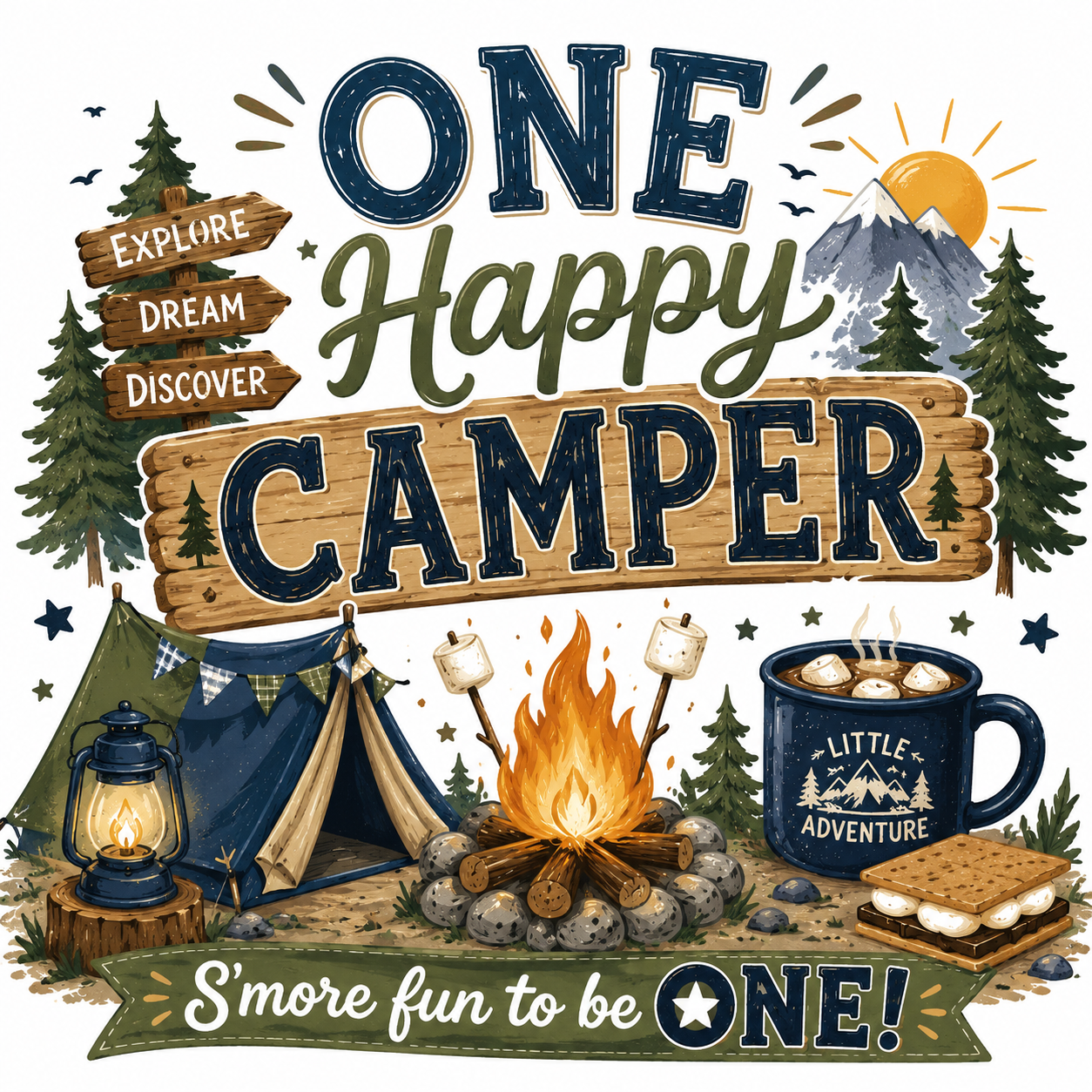 ONE- Happy Camper DTF Print